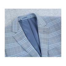 Mens Suit RENOIR English Plaid Window Pane Stretch Slim Fit Comfort 293-3 Blue image 9