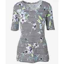 Chicos 3 Harlow Bold Blooms Striped Short Slv T Shirt Scoop Neck Women Size XL - £17.64 GBP