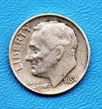 1954 D Roosevelt Dime - Silver - Circulated Minimum Wear - £3.00 GBP