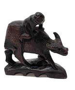 Chinese Hand Carved Wood Child on Water Buffalo Figurine Mid-Century 3x2.5&quot; - £9.31 GBP