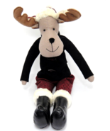 Stuffed Plush Moose Fur Trim Boots Ear Flap Hat Buffalo Plaid 21&quot; Winter... - $10.34