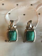 Vintage .925 Sterling Silver Green Turquoise Square Cut Cabochon Earrings - £43.17 GBP
