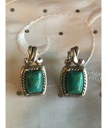 Vintage .925 Sterling Silver Green Turquoise Square Cut Cabochon Earrings - $54.14
