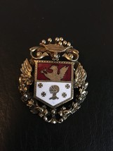 Vintage 40&#39;S Coro Family Crest Coat Of Arms Heraldry Enamel Goldtone Brooch Pin - £21.66 GBP