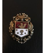 VINTAGE 40&#39;S CORO FAMILY CREST COAT OF ARMS HERALDRY ENAMEL GOLDTONE BRO... - $506.51 MXN