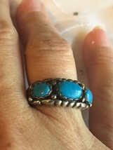 Vintage Native American .925 Sterling Silver Turquoise Ring Size 7.25 - £51.11 GBP