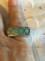 Vintage Native American .925 Sterling Silver Turquoise Inlay Rectangular... - £58.81 GBP