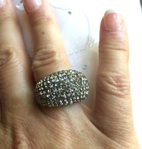 Touchstone Swarovski Crystal Black Diamonds Ring  .925 Silver NEW Size 6  - £55.09 GBP
