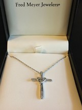 Fred Meyer Jewelers Sterling Silver Diamond Heart Cross Pendant Necklace  - £78.27 GBP