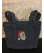 EMBROIDERED SANTA HANDMADE BLUE JEAN DENIM TOTE BAG PURSE - £18.91 GBP