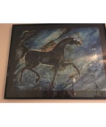 Vintage 80’s Original Watercolor Painting Black Horse Midnight Blue Moll... - £466.26 GBP