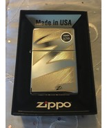Zippo Logo Windswept Polished Chrome Finish Lighter 24461  - £22.31 GBP