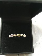 .925 Sterling Silver & Gold Accents Multi Gem Stone Stack Ring Sz 10 - £46.31 GBP