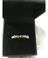 .925 Sterling Silver &amp; Gold Accents Multi Gem Stone Stack Ring Sz 10 - £46.38 GBP