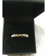 .925 Sterling Silver &amp; Gold Accents Multi Gem Stone Stack Ring Sz 10 - $1,111.93 MXN