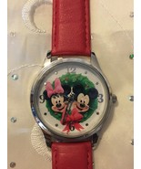  Disney Mickey Minney Mouse Christmas Holiday Watch Red Band Stainless Case - £15.65 GBP