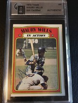 1972 TOPPS #438 MAURY WILLS IN ACTION AUTOGRAPHED SIGNED GAI AUTO CERTIFIED - £13.78 GBP