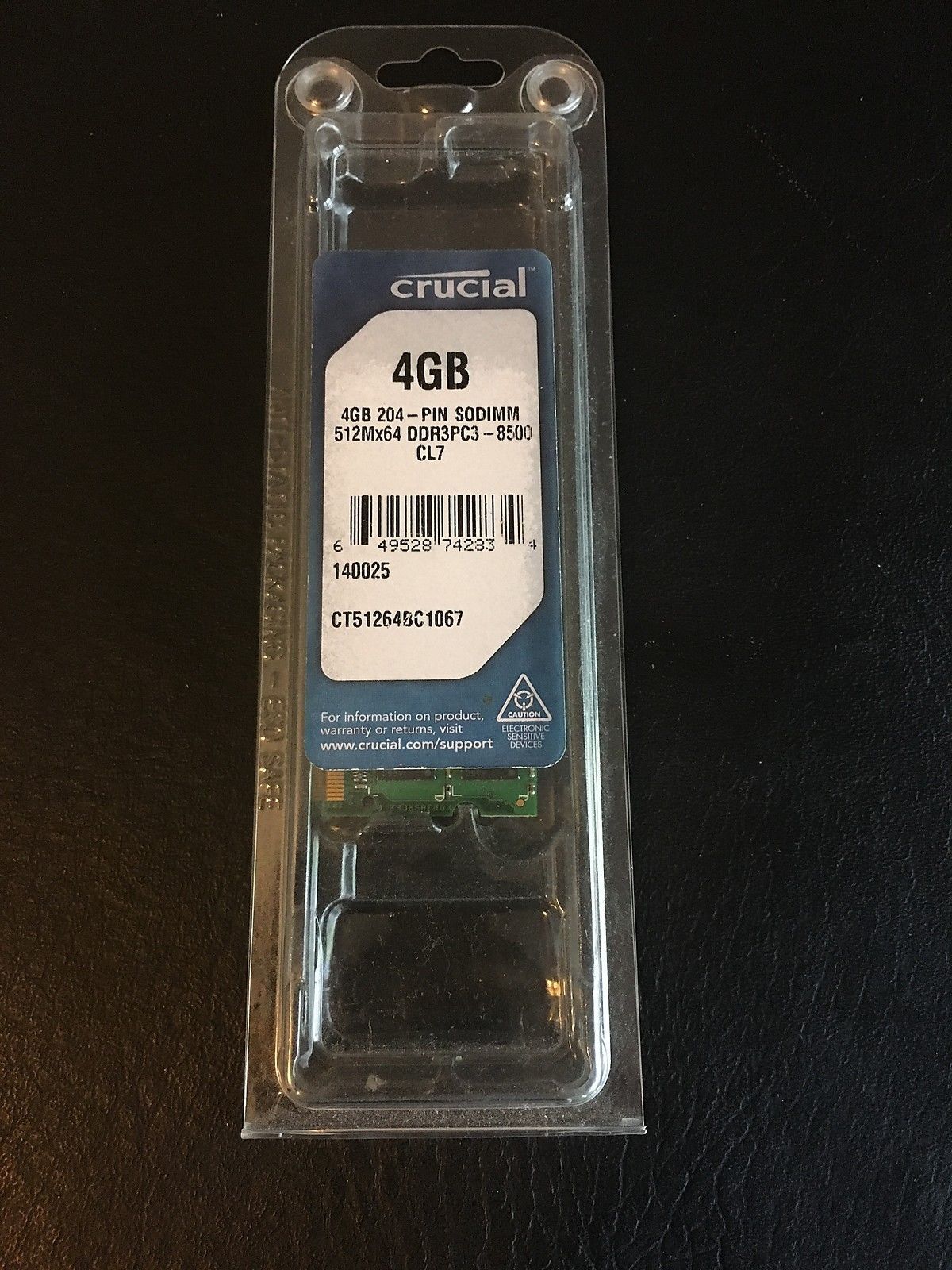 Crucial 4GB 204-Pin SODIMM 512MX64 DDR3PC3-8500 CL7 RAM Memory Module - $27.04