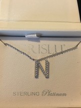CRISLU Sterling Silver Platinum CZ Initials "N" Necklace "NEW" 16" 75.00 RETAIL! - £34.65 GBP