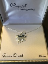 Horse Silver Plated Blue Clear Genuine Crystal Pendant Necklace *NEW* Retail $60 - £18.26 GBP