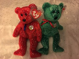 Ty Decade Bears Sparkling Red & Green Lot Of (2) D B EAN Ie Babies Nwt 2003 - $12.55