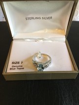 Oval Cut Genuine Blue Topaz Solitaire Sterling Silver Women’s Ring Size 7 - £35.55 GBP