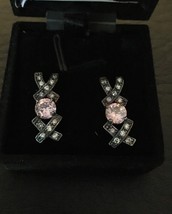 .925 Sterling Silver Round Pink CZ Post earrings w/ clear crystal accents - £31.21 GBP