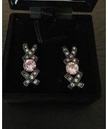 .925 Sterling Silver Round Pink CZ Post earrings w/ clear crystal accents - £30.65 GBP