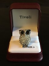 Tivoli Silvertone Deco Rhinstone Crystal Owl Ring NIB - £22.73 GBP