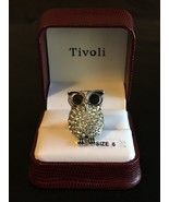 Tivoli Silvertone Deco Rhinstone Crystal Owl Ring NIB - $541.94 MXN