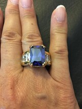CUSHION CUT AMETHYST CZ BAGUETTES & ROUND ACCENTS STERLING SILVER RING SIZE 8.75 - $61.88