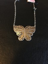 Sterling Silver & 14K Filigree Butterfly Pendant Necklace 16" Chain - £131.55 GBP