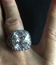 STERLING SILVER CUBIC ZIRCONIA CUSHION CUT COCKTAIL STATEMENT RING CZ NEW SIZE 8 - $69.56