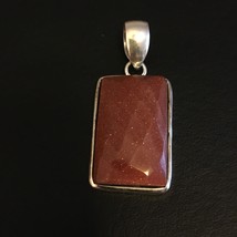 LARGE .925 STERLING SILVER NECKLACE PENDANT CUSHION CUT GOLDSTONE GOLD S... - $362.91 MXN