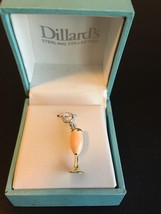 Sterling Silver Pink Crystal Champagne Glass Dangle Charm - $621.51 MXN