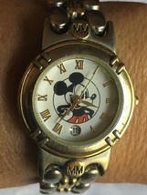 Disney Mickey Mouse Watch Wth Silvertone And Goldtone Stainless Steel Band - $23.11