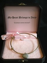 Juicy Couture Pave Puffed Heart Wish Bangle Charm Bracelet - $59.95