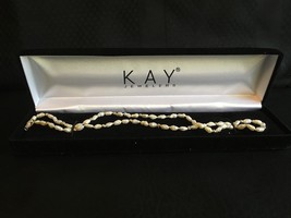 Kay Jewelers Natural Hand Knotted Pearl Necklace w/ 14KT Gold Beads &amp; Clasp - £151.96 GBP