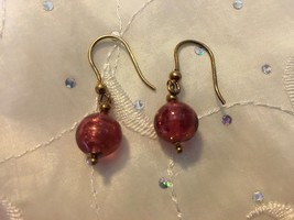 14K Gold Vermeil Sterling Silver Pink Copper Shimmering Blown Glass Earr... - $26.95