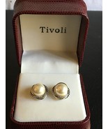 Tivoli Silvertone Rope Framed Pearl Stud Earrings New in gift box Beauti... - £20.79 GBP