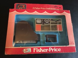 VINTAGE FISHER PRICE DOLL HOUSE DECORATOR SET MUSIC ROOM PIANO BENCH TV NEW - £34.08 GBP