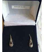.925 Sterling Silver Garnet Cabochon Scrollwork Drop Dangle Pierced Earr... - $1,300.55 MXN