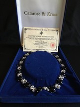 Camrose & Kross JBK Silvertone Swarovski Black Onyx Flower Necklace - £116.66 GBP