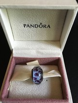 Genuine Pandora Silver Purple Snow Leopard Murano Glass Charm Bead 790943 - $66.71