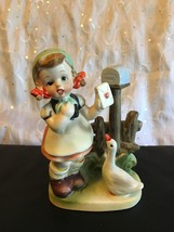 Vintage 1950&#39;s Napco Girl W/ Duck At Mailbox Holding Heart Card # C-7719 Cute! - £17.40 GBP