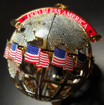 Wallace Silversmiths 2001 God Bless America Globe Ornament Silver Plate Boxed - $9.99