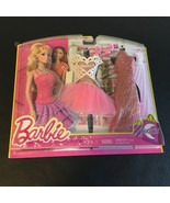 BARBIE DOLL NIGHT FASHION 2 OUTFIT CLOTHING SET PINK &amp; GOLD FASHIONISTA ... - £18.88 GBP