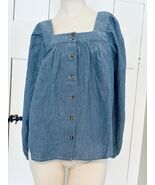 Levi's Amber Long Sleeve Blouse Square Neck Shirt 100% Cotton Flowy Medium - $25.88