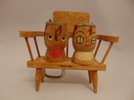 VINTAGE Salt and Pepper Shaker and Bottle Opener, People On a Bench - £9.64 GBP