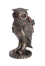 Cast Bronze Steampunk Fantasy Owl Hand Painted Jetpack Goggles Figurine Decor - £42.80 GBP